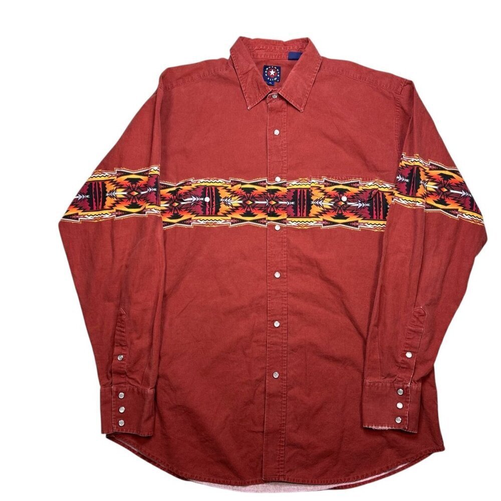 VTG Panhandle Slim XL Men Western Pearl Snap Long Sleeve ShirtSouthwest Aztec Ro
